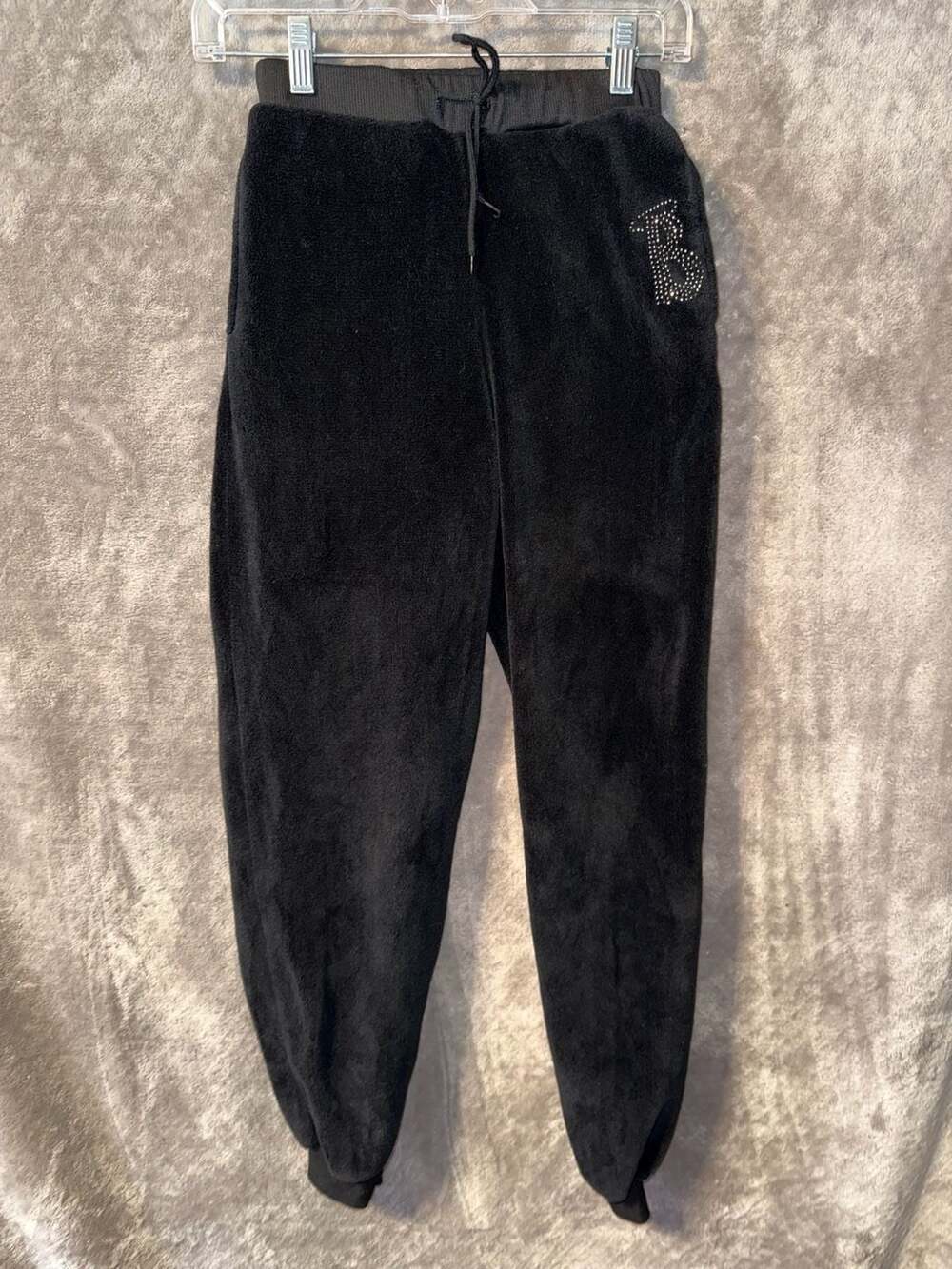 Bratz Black Velour Rhinestone Logo Jogger Sweatpants